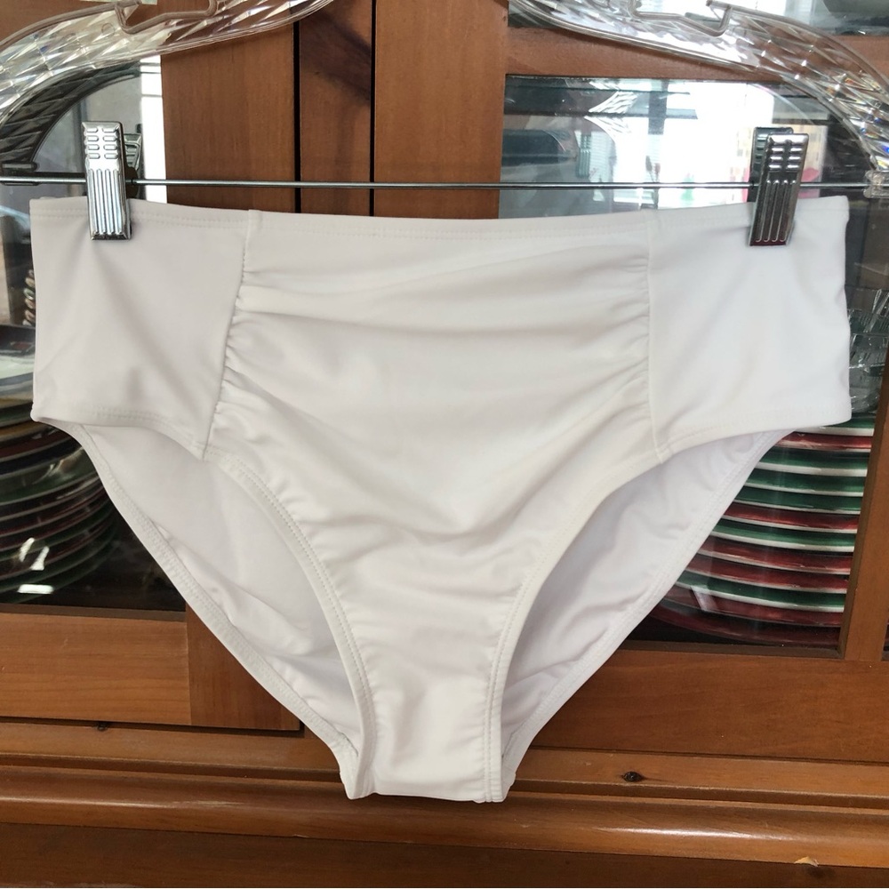 New Shein White Ruched High-Waist Bikini Bottom